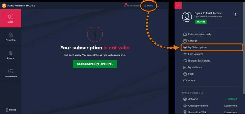 Problemy z subskrypcją avast