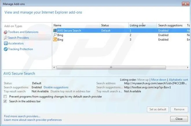 Usuwanie AVG Secure Search