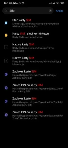 Wyłączenie PIN karty SIM